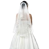 NUREINSS Brautschleier Tüll Hochzeit Kurzer Schleier Satinkante mit Kamm für Hochzeit Junggesellinnenabschied Party Weiß