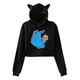 LINGF Rhino with A Cheeseburger Cute Cat Ear Cropped Hoodie Sweatshirt für Damen Teen G