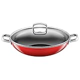 Silit Energy Red Wok-Pfanne Induktion 36 cm mit Glasdeckel, Silargan Funktionskeramik, Schüttrand, spülmaschinengeeignet,