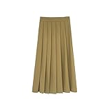 YUGH Bleistiftrock Damen, Damen-Sommer-Midirock, Gelb, Fester Anzug, Stoff, Seitliche Reißverschlüsse Hinten, Elastisch, Hohe Taille, A-Linie, Faltenrock, Strand, College, Lässig, Bürorock,L