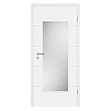 HORI® Zimmertür Komplettset mit Lichtausschnitt I Weißlack Innentür mit Zarge I Modell Valencia I Türbreite 860 mm I Wandstärke 140