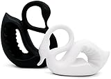 FeinKnick Großes Schwanen-Paar aus Keramik in schwarz und weiß - Moderne Skulptur als Pärchen aus 2 Schwänen - Deko Schwan Figur Glück & Harmonie - Dekofigur Schwäne schwarz-Weiss als Geschenk