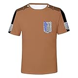 Longmen Cosplay Japanese Anime (Attack On Titan) 3D-gedruckte Kurzarm-T-Shirts für Kurzarm-T-Shirts für Männer und Frauen,Brown,S
