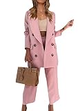 TYQQU Damen Business Casual Blazer mit Knöpfen Langarm Reverskragen Anzug Formaler Blazer mit Taschen für Arbeit oder Vorstellungsgespräch Rosa S
