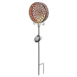 Kupferfarbener Solar Gartenstecker Ornament aus Metall - angenehm warmweißes Licht mit 2800K - Aufhängung und Erdspieß inklusive - (D x H): 21 x 77 cm - Solarleuchten Gartendeko, esotec 102367