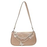 liuduo Schultertaschen Frauen, Frauen Crossbody Tasche, Damen Schmetterling Doppelkette PU Unterarmtasche Kleine Handtasche Geldbörse, camel,