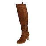 Oberschenkelhohe Stiefel für Damen Spitzschuh Mode Slip On Kniehohe Stiefel Herbst Winter Flock Chunky Heel Slouch S