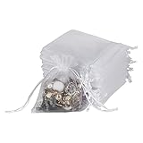 100PCS Organzasäckchen Weiß Klein 8X10cm, Mesh Hochzeitsbevorzugung Geschenktüten mit Kordelzug für Schmuck Süßigkeiten Party W