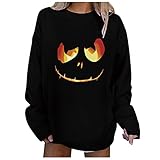 iHENGH Lustige Halloween-Print-Langarmbluse für Damen Lose Pullover T-Shirt Tops(Schwarz, S)