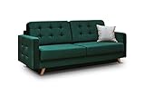 Schlafsofa Kippsofa Sofa Samt mit Schlaffunktion Klappsofa Bettfunktion mit Bettkasten Couchgarnitur Couch Sofagarnitur - CARLA (Dunkelgrün)