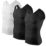 Odoland Shapewear Unterhemd Herren 3er Pack Bauchweg Herren Body Shaper Kompressionsshirt Herren Figurformend Tank Tops, Groß (Schwarz/Schwarz/Weiß)
