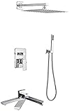 QUERT Duschsystem Chrom 8/10/12/16 Zoll Regendusche Wasserhahn Einhebel Unterputz Badewanne Duschset mit ABS Handbrause Wandmontage, 10 Zoll Duschset B