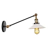 DMNSDD 12 Zoll verstellbare Schwenkarm-Wandleuchten, weiße Glasschirm-Lesebeleuchtung, Metall-Wandleuchten für Schlafzimmer-Nachttisch,