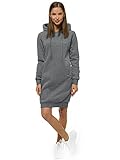 OZONEE Damen Hoodie Kapuzenpullover Lang Sweatjacke Sweatkleid Winterkleid Herbstkleid Kleid Sweatshirt Sweatshirtkleid Kapuzenjacke Kapuzenpulli Kapuze Langarm Sport JS/YS10005/5 DUNKELGRAU M