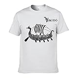 Nordisches Herren-T-Shirt Aus Reiner Baumwolle Mit Wikinger-Segelboot-Aufdruck, Oberteile in Großen Größen Für Männer Und Frauen,Weiß,M