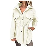 Damen Elegant Style Mittlere Länge Jackebluse Mit Gürtel Einfarbig Slim Fit Hemdjacke, Langarmhend Hemdbluse Shirt Designer Blogger Jacke Knöpfe übergangsjacke Leichte Casual Plaid Holzfällerjack