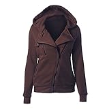 PRJN Damen Hoodies mit diagonalem ReißverschlussDamen Sweatshirts Freizeitjacken Flauschige Strickjacke einfarbiger Reißverschluss warme Hoodies Jacken übergroße Jacken Hoodies Winter Kapuzenjack