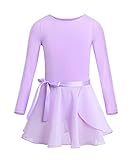 CHICTRY Ballettkleid Mädchen Kurzarm/Langarm Ballett Trikot Baumwolle Ballettanzug Kinder Ballettkleidung Set mit Chiffon Rock Gr. 92-152 Lavendel (Langarm) 122-128