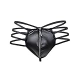 Rückenfreie Jockstrap-Tangas Für Herren Sexy Durchsichtige Unterwäsche Mit Reißverschluss Vorne Low Rise Pouch T-Back G-String Slips (XXL,Schwarz)