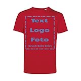 Herren T-Shirt Bedrucken Lassen. Tshirt mit Text & Foto vorne & hinten selber gestalten. T-Shirt Druck Bio & Ökotex-100 Zertifiziert fair produziert | Personalisiert (rot, 4XL)