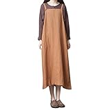 Frauen Trägerkleid Leinen Einfarbig Lange Mode Ärmellos Lose Kleid Sommer Tasche Beiläufiges Maxikleid Sonoj