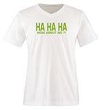 Comedy Shirts - HA HA HA How About NO ?! - Herren V-Neck T-Shirt - Weiss/Grün Gr. XL