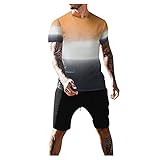 IQYU Freizeitanzug Herren Gradient Streifen Regular Fit Tshirt Atmungsaktiv Sport Shorts Mit Kordelzug Stretch Material Jogginganzug Bequeme Sportanzug Trainingsanzug Fitnessanzug