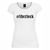 Damen T-Shirt #Sherlock Größe XL Farbe Weiss Druck schw