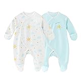 Daffjoe Unisex-Schlafanzug für Neugeborene, 0-3 Monate, langärmlig, Schlafanzug, Blau-Blau, 3-6 M