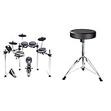 Alesis Surge Mesh Kit - Achtteiliges Mesh-E-Drum-Set mit Drumsticks, 385 elektronischen / akustischen Schlagzeug-Sounds & RockJam Verstellbarer Trommelhocker mit gepolstertem S