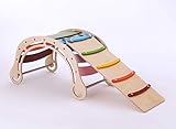 Original Waldorf Rocker for kids WITH A RAMP IN RAINBOW TONES, Solid Wood Rocking toy - Children Wooden Active Toy, Natural Rocking chair, Climbing, Wipp