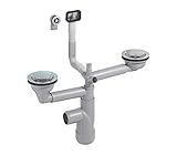 PREVEX Flexloc Siphon, platzsparend, universal, komplett mit 1,5 oder 2 Becken inkl. Ablaufgarnitur, Magnetventilkappen und 2 Überlauf für Küchenspü