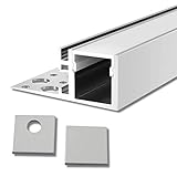 BARO (BO) Fliesenprofil Abschluss Aluminium 2m eloxiert | Fliesenleiste für Led Streifen bis 1cm Breite | U-Profil Fliesenschiene + Acryl Abdeckung milchig weiß (opal) + Endkapp