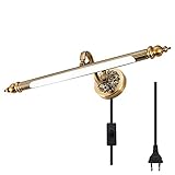 ZYQHJKLHK Vintage LED Spiegel Frontleuchte mit Stecker Antik Badezimmer Spiegelleuchte mit Schalter Retro Messing Farbe über Spiegelleuchte 240 ° drehbar 1,2m Kabel Neutralweiß Bad Wandleuchte 51CM8W