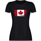 Länder Fahnen und Flaggen - Kanada Vintage - L - Schwarz - Kanada Damen Tshirt - L191 - Tailliertes Tshirt für Damen und Frauen T-S