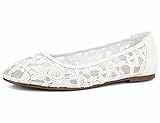 Greatonu Damen Geschlossene Ballerinas Brautschuhe atmungsaktiv Lace Flache Schuhe Weiß Größe EU 40