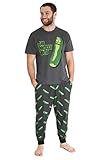 Rick and Morty Schlafanzug Herren, Baumwolle Nachtwäsche Herren, Zweiteiliger Pyjama Anzug Männer und Jungen, T Shirt mit Lange Schlafhosen, Geschenke für Männer (Grau/Gün Pickle, M)