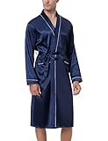 Purcoar Herren Morgenmantel Satin Leicht Bademantel Kimono Robe mit Gü