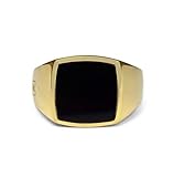 Herren Ring Gold Siegelring mit Onyx Stein schwarz quadratisch aus massivem 925 Sterling Silber Siegelring 585 vergoldet handgemacht | Männerschmuck mit Geschenkverpackung (54)