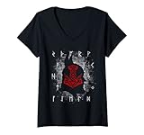 Damen Kultivierter nordischer Wikinger-Tattoo-Stil – Thors Hammer-Symbol T-Shirt mit V