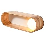 Holz Wandleuchte LED Schlafzimmer Wandlampe Nachttischlampe mit Ablage, Glas Lampenschirm, Modern Innen Wandbeleuchtung Leuchte für Wohnzimmer Treppenhaus Flur, 1-flammig, E27 Fassung,Rig