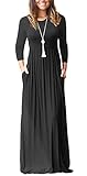 GRECERELLE Damen Maxikleid, lockere, lange Ärmel, einfarbig, mit Taschen, 01 black, M