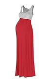 Beachcoco Damen Umstandskleid Maxikleid ärmellos Empire Taille Schwangerschaft Kontrast Tank Einteiler Babydusche Fotografie - R