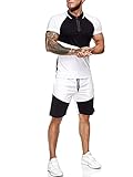 DELIMALI Lässiges Herren-Kleidungs-Set, kurzärmelige Oberteile und elastische Taillen-Shorts, Schwarz , XL