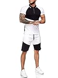 DELIMALI Lässiges Herren-Kleidungs-Set, kurzärmelige Oberteile und elastische Taillen-Shorts, Schwarz , XL