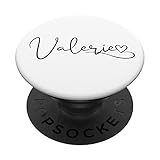 Valerie Name Vorname Schwarz Weiß Kalligrafie Herz Linie PopSockets mit austauschbarem PopGrip