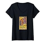 Damen Tarotkarte King of Stäbe Mystic Psychic Fortune Anubis Karten T-Shirt mit V