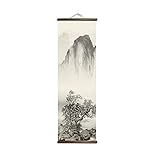 NINGLIU Wandkunst Chinesische Stil Tintengemälde Alpine Leinwand Dekorative Malerei Schlafzimmer Wohnzimmer Wandkunst Poster Massivholz Scroll Gemälde (Color : P042-1, Size (Inch) : 30x96cm)