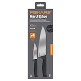 Fiskars Messer-Set, Hard Edge, Kochmesser und Gemüsemesser, Elegantes Design, Gesamtlänge: 33,1 cm und 22,8 cm, Rostfreier Stahl/Kunststoff, 1051778