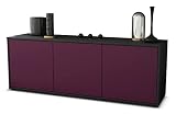 Stil.Zeit TV Schrank Lowboard - Aimo - Korpus anthrazit matt - Front Farb-Design Aubergine - (135x49x35cm) - Push to Open Technik & hochwertigen Leichtlaufschienen - Made in Germany